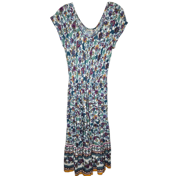 Soft Surroundings Womens Med Sundress Paisley Floral Tiered Midi Beach Boho Blue - Picture 1 of 6